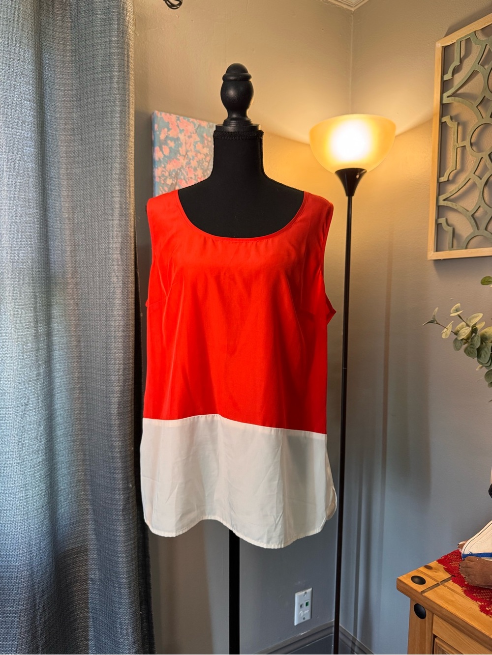 LOFT Red & White Colorblock Scoop Neck Tank
